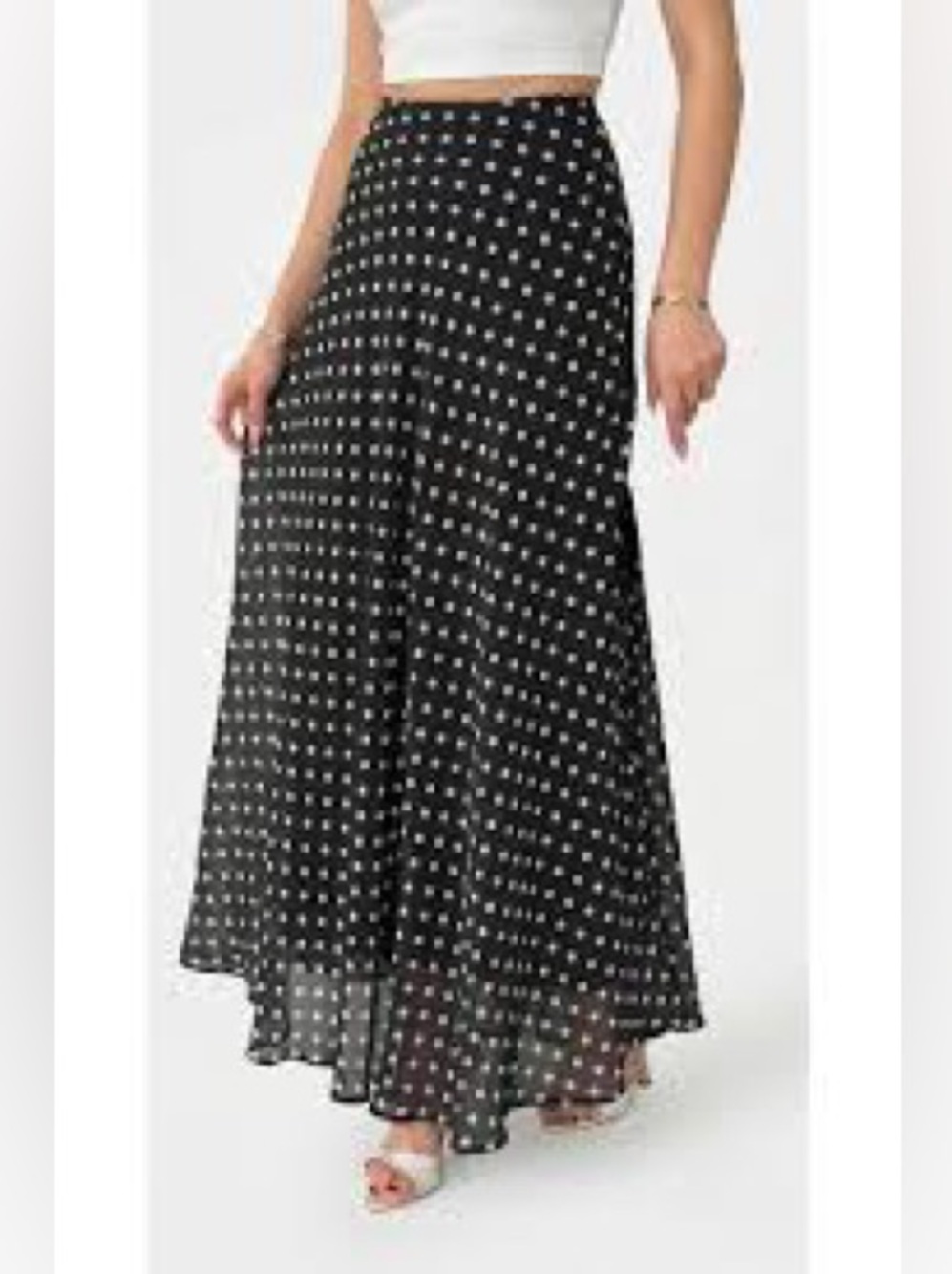 Jones New York Black Maxi Skirt with White Polka Dots